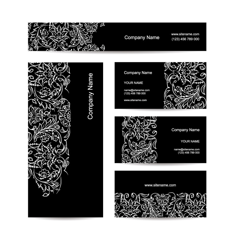 5 black pattern cards vector material
