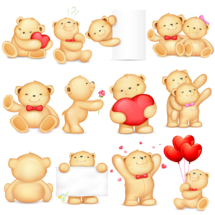 12 cute teddy bear icon vector material
