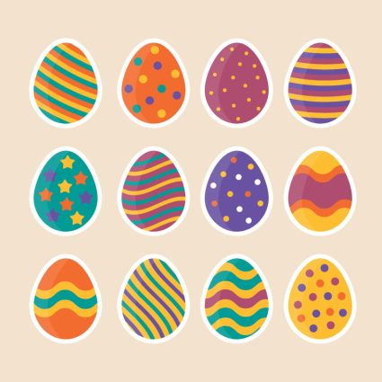 9 eggs sticker pattern vector material
