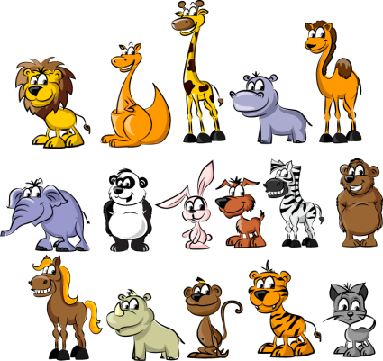 16 models cute cartoon animals big eyes Vector
