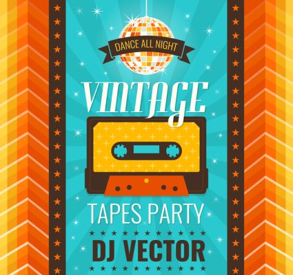 Retro party poster vector tapes