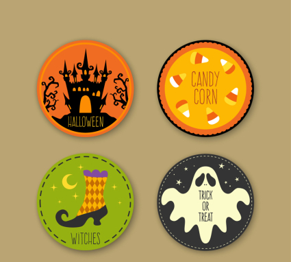 4 Round Stickers Halloween vector material