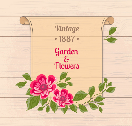 Vintage floral paper vector material