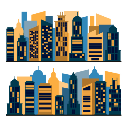 2 groups of urban buildings design vector material