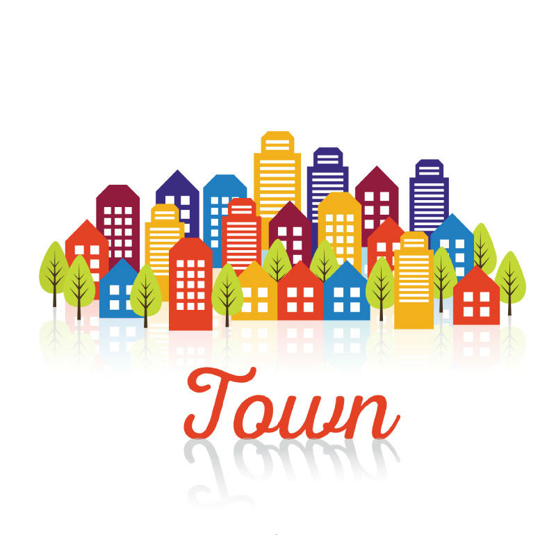 Cartoon town building complex vector material