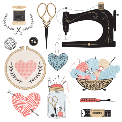 12 Hand sewing element vector material