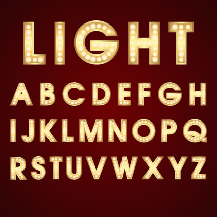 Yellow neon letters of the alphabet vector