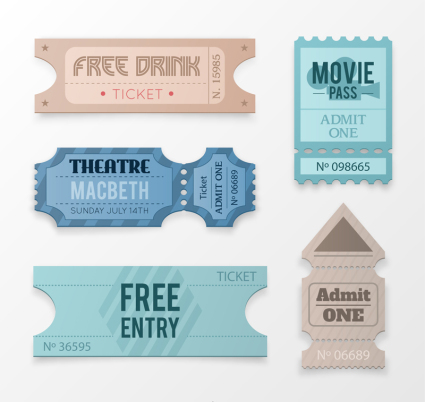 5 Tickets color design vector material