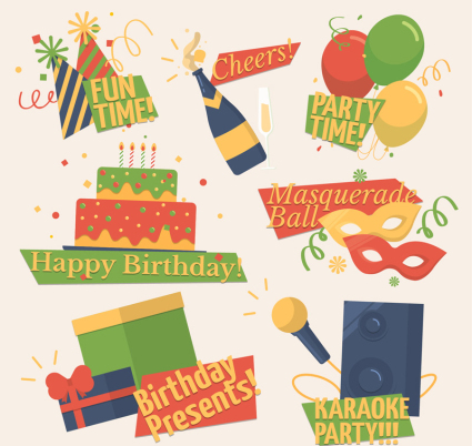 Seven creative birthday element vector material