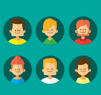 6 round smiling portraits vector material