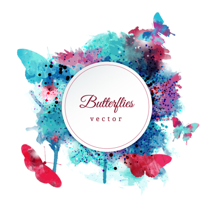 Blue red watercolor butterfly tag vector material