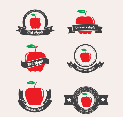 6 red apple label vector material