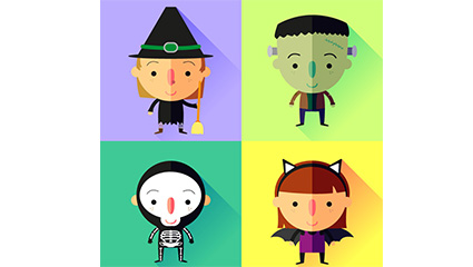 Four flat Halloween character vector