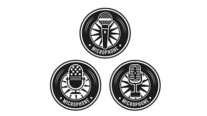 3 black microphone label vector material