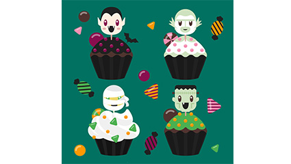 4 playful Halloween cupcakes Vector