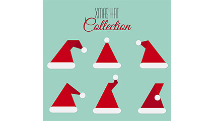 6 red Christmas hat design Vectors