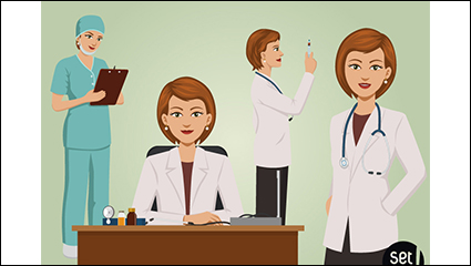 4 female doctor cartoon design vector material