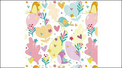 Cartoon flowers and birds seamless background vector