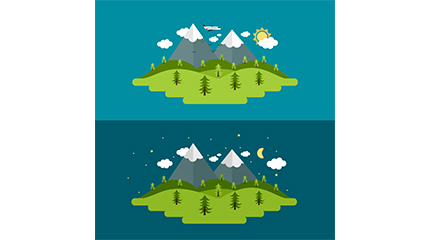 Snowy forest during the day and night vector illustration
