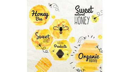 6 watercolor honey label vector map