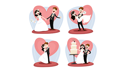 4 wedding bride and groom cartoon vector material