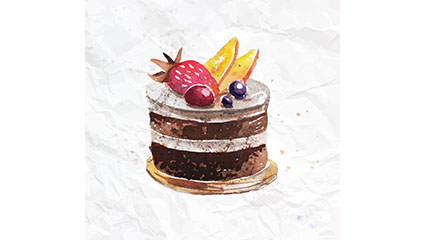 Delicious fruit chocolate cake Vector material