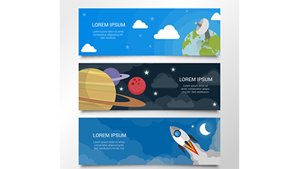 3 cartoon space element vector banner