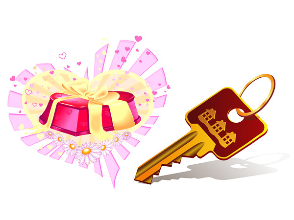 Vector keys, gifts, flowers