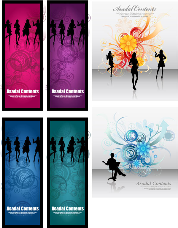 Female silhouette vector fashion flowers background material