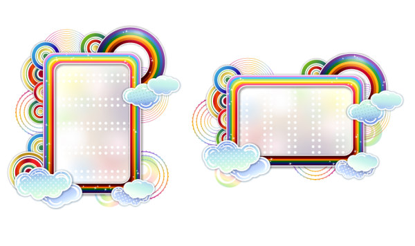 Rainbow clouds cute vector border