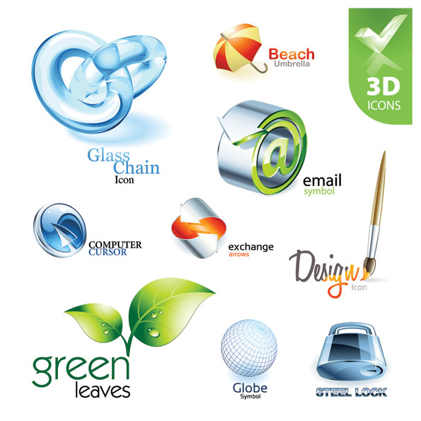 Exquisite collection of three-dimensional icons 2 vector material