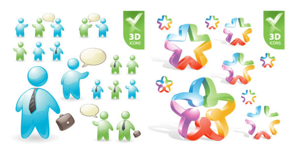 User roles and pentacle 3D icon vector material