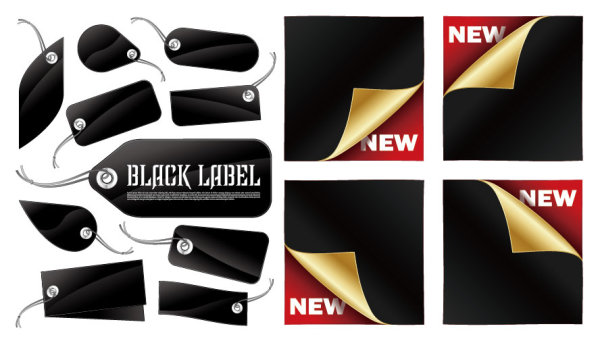 Black tags and stickers vector material
