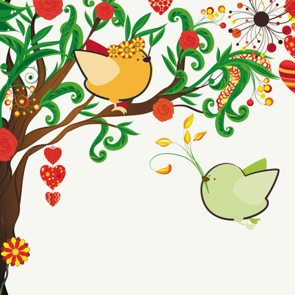 hand-painted illustrations Love birds  01 - Vector