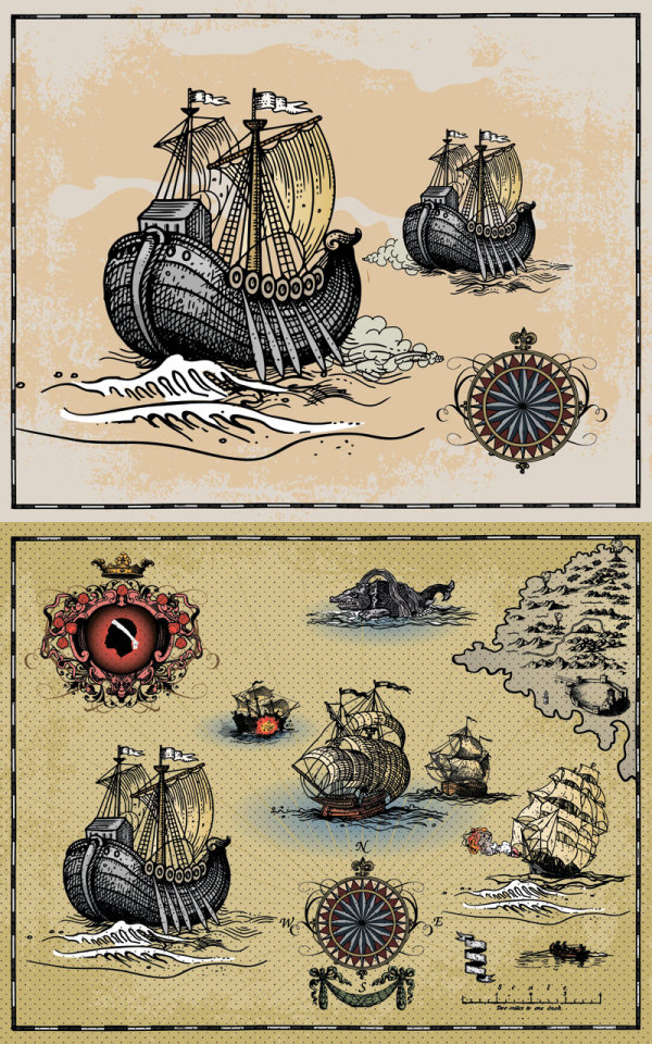 Ancient sailing warships - Vector