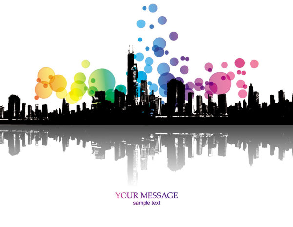 Elements of the trend and urban silhouette 02-- vector material