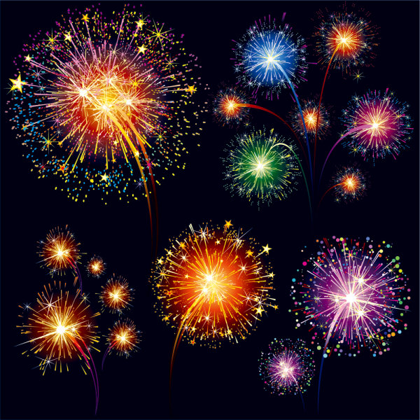 Colorful fireworks material 01 - Vector