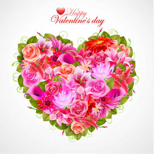 Valentine's Day flowers background 05 - vector material