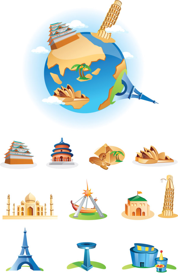 Cartoon landmarks - Vector