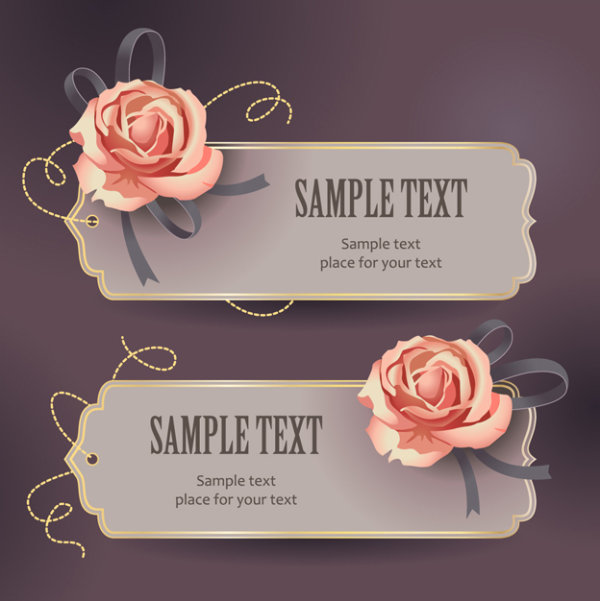 Vintage Roses Card text template vector material -3