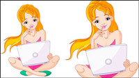 Girl and computer 02 - vector