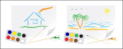 Lovely paintings of children subject vector material
