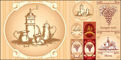 Classic European-style wine bottle stickers - Vector