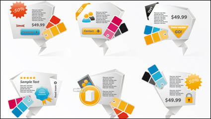 Innovative three-dimensional origami icons 01 - Vector