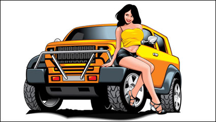 Sexy beauty and sports car 05 - vector material