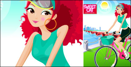 Fashion girl vector material cycling