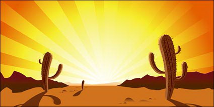 Cactus, sunset, desert, hot  vector